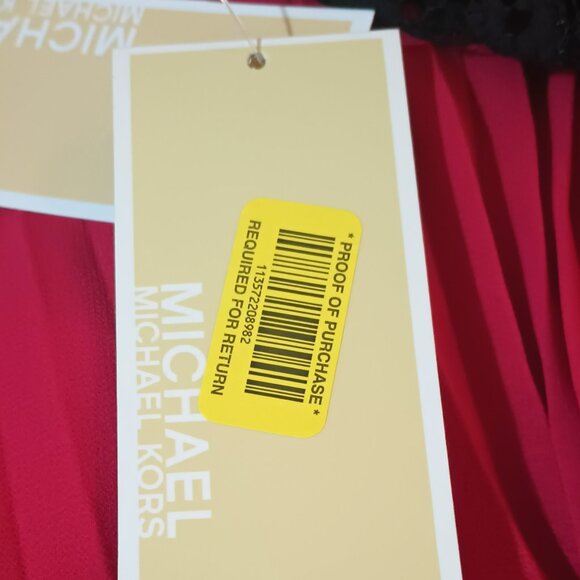 Michael Kors Pleated Back Blouse L Magenta with Black Lace Yoke Short Sleeve Top - Picture 9 of 12